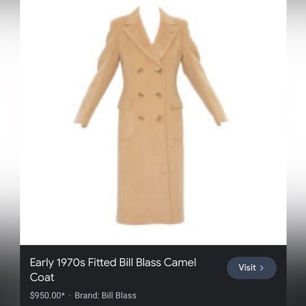 Bill Blass Early 1970s Vintage Fitted Bill Blass Camel Coat - Picture 2 of 14